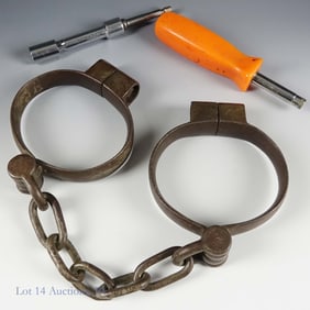 19th c. Lilly Steel Screw Lock Leg Irons Shackles