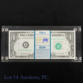 1969 $1 Currency Bundle in Acrylic Paperweight