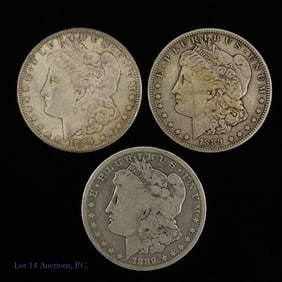 1889-P,S,O USA 90%-Silver Morgan Dollars, 3
