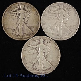 1937s, '39d & '46d USA Silver Walking Lib 50c, 3