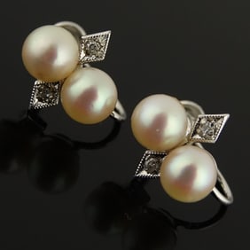 14K / 10K W Gold Diamond Pearl Earrings