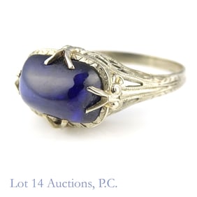 14K W Gold Ring w/ Blue Stone