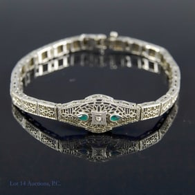 10K W Gold Diamond Filigree Bracelet