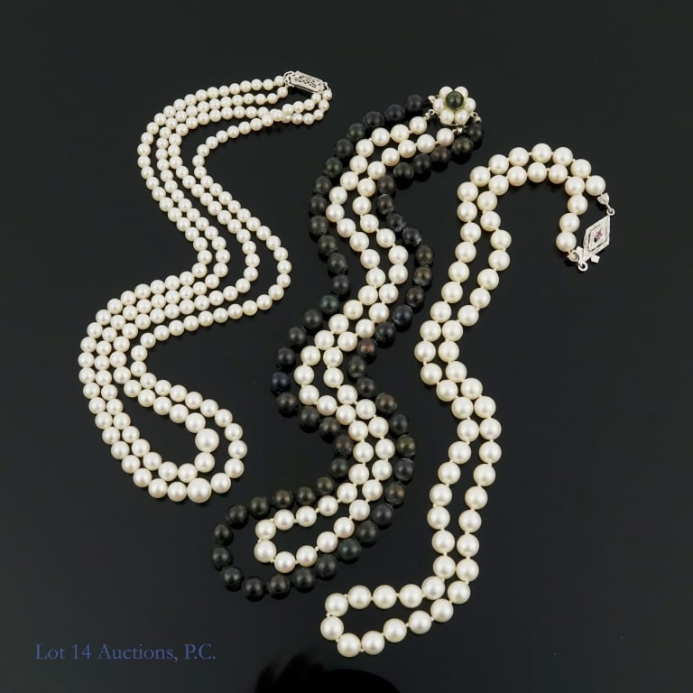 Pearl Necklaces w/ 14K (2) and 18K (1) Gold Clasps (1 of 3)