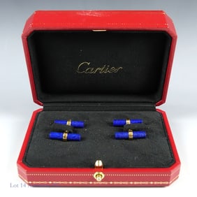Cartier 18K Y Gold Lapis Cuff Links