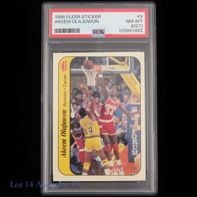 1986 Fleer Sticker Rookie Akeem Olajuwon (PSA8)