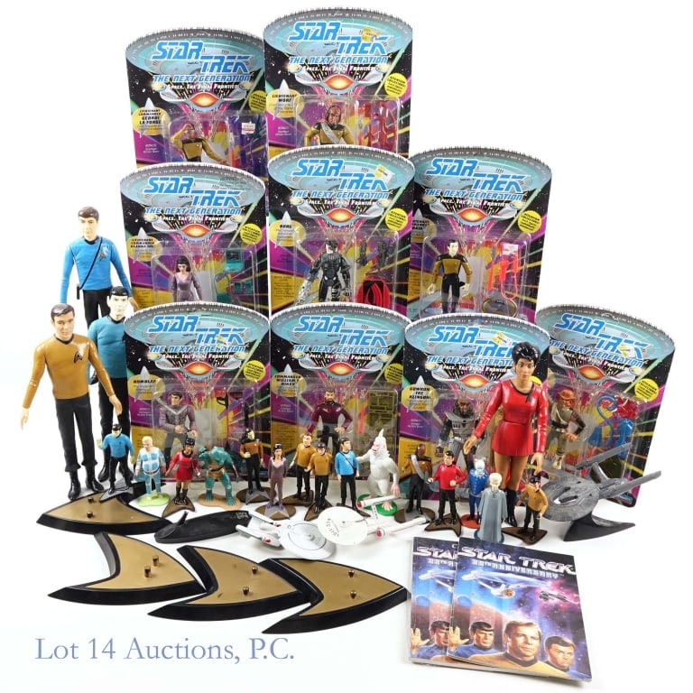 Vintage Star Trek Figurines, Ships, More (30+): More than 30 vintage early 90s Star Trek figurines, ships and clue books. Including but not limited to - nine unopened 5" figurines and four 10" figurines. See photos for details.