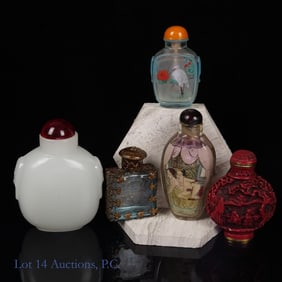 Antique Snuff Bottles (Cinnabar, Jade, Glass)
