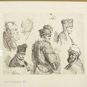 Rembrandt "Studies of Men's Heads" 19th c. Print