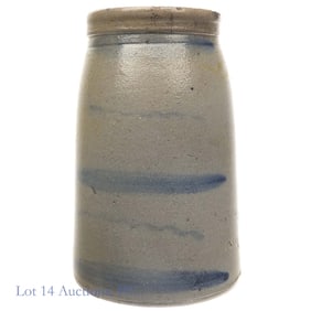 Stoneware Canning Jar With (5) Cobalt Blue Stripes