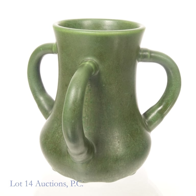 Hampshire Pottery Three Handled Vase Matte Green (1 of 6)