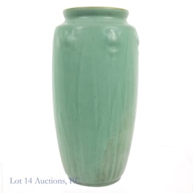 Teco Pottery Iris Flowers Matte Green Vase