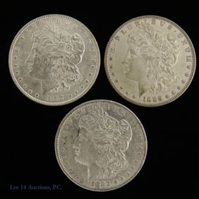 1883, 86, 87 (P) USA 90% Silver Morgan Dollars, 3