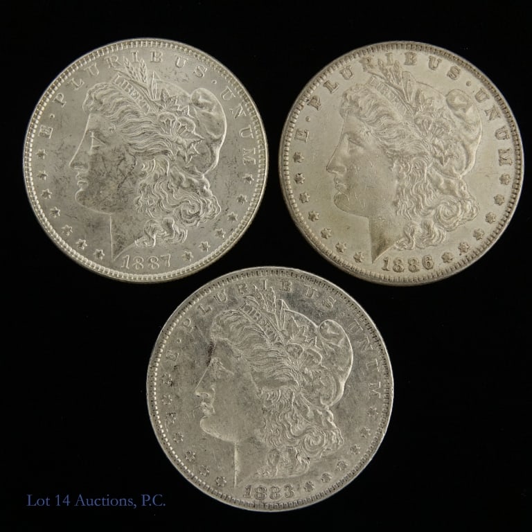 1883, 86, 87 (P) USA 90% Silver Morgan Dollars, 3 (1 of 2)