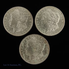 1899o, 1901o & 1904o USA Morgan 90% Silver $1, 3