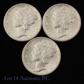1943-D 90%-Silver Mercury Dimes (CH BU) (3)