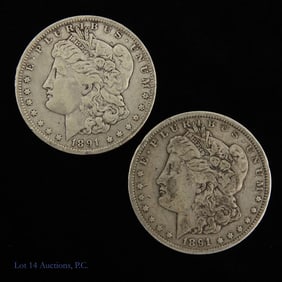 1891-O & (P) USA 90% Silver Morgan Dollars, 2