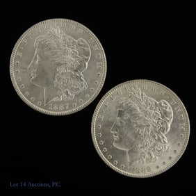 1887 & 1888 USA 90% Silver Morgan $1 (CH BU), 2