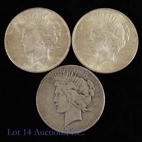 1922 & 1923s USA 90%-Silver Peace $1, 3