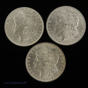 1887, 88, 91 (P) USA 90% Silver Morgan $1 (BU), 3