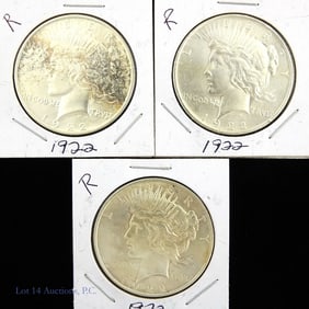1922 (P) USA Silver Peace Dollars (BU), 3