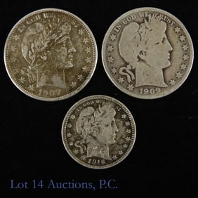 USA 90%-Silver Barber 25c & 50c Coins (3)