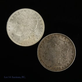 1886 & 1887 (P) USA 90% Silver Morgan Dollars, 2