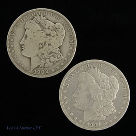 1901-O, 1902 (P) USA Morgan 90% Silver Dollars, 2