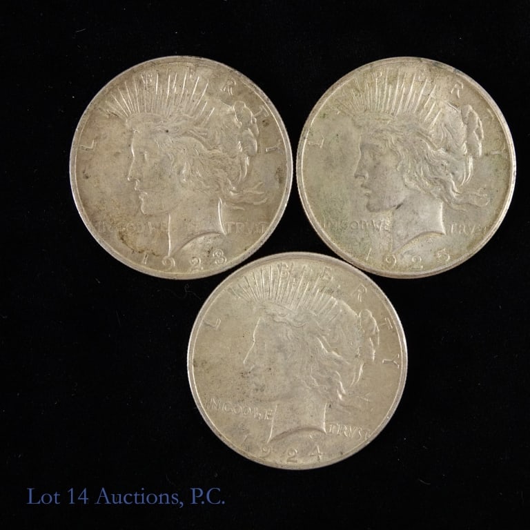 1923 - 1925 USA 90%-Silver Peace Dollars (3) (1 of 2)