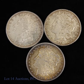 1880, 1988 & 1889 USA Silver Morgan $1, 3