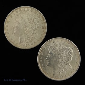 1921-D & (P) USA 90%-Silver Morgan Dollars, 2