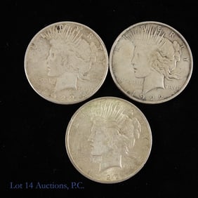 1922 (P) USA 90%-Silver Peace Dollars (3)