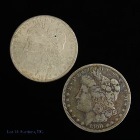 1890-O & (P) USA 90% Silver Morgan Dollars, 2