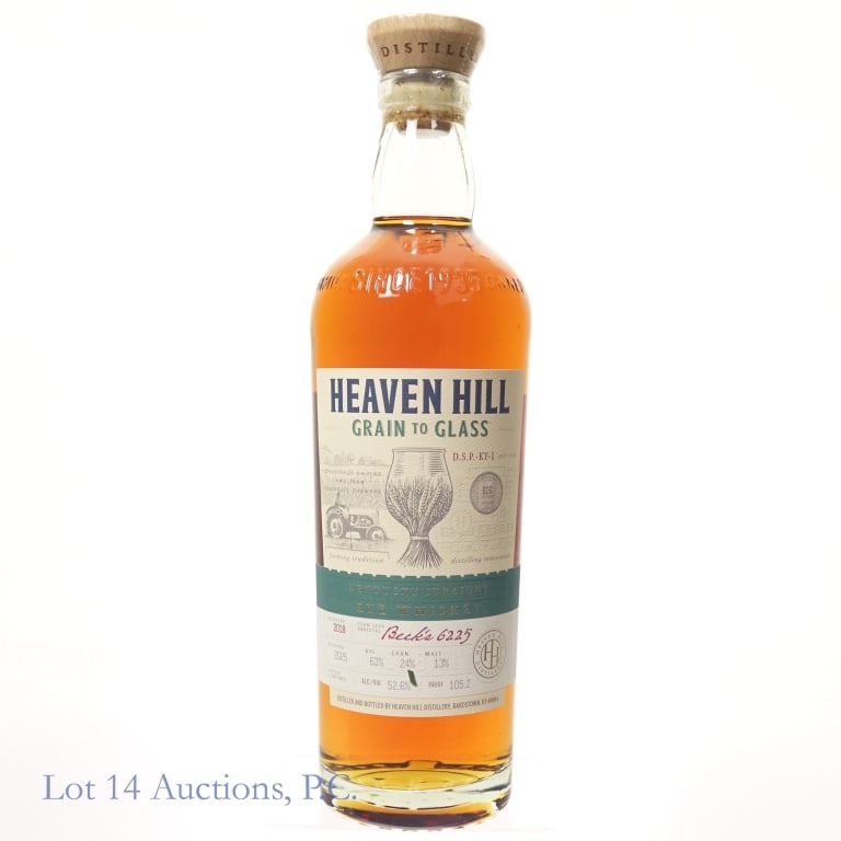 Heaven Hill Grain to Glass Rye (2025): Heaven Hill Grain to Glass Rye (2025), 105.2 Proof, 700 ml, Corn Seed Varietal: Beck's 6225, rye 63%, corn 24%, malt 13%. Distilled: 2018, Bottled: 2025.