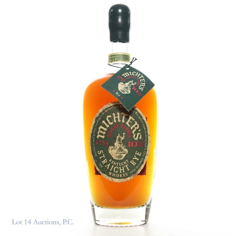 Michter's 1753 Straight Rye Whiskey (10 Yr): Michter's 1753 single barrel Kentucky straight rye whiskey. 10 years. 46.4% ABV (92.8 proof). 750 ml. Michter's Barrel No. 2513072. Etch: B252603072.