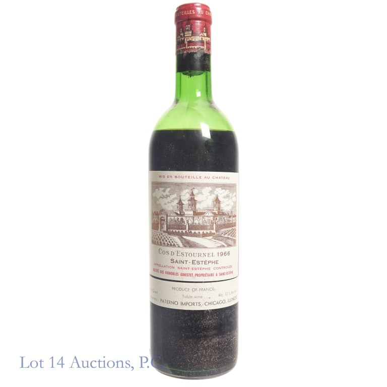 Chateau Cos d'Estournel,1966 Saint Estephe: Chateau Cos d'Estournel,1966 Saint Estephe. 3/4 Quart, 12%abv. Please see photos for fill level and bottle, capsule, cork and label conditions. Per consigner, these bottles were stored horizontally in