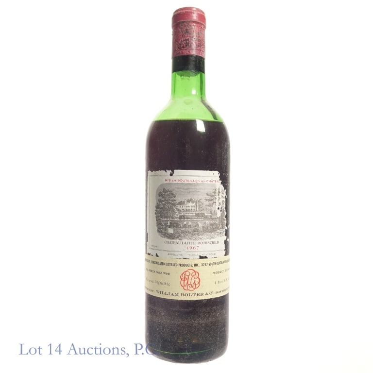 Chateau Lafite Rothschild, Pauillac, 1967: Chateau Lafite Rothschild, Pauillac, 1967. 1 Pint, 8 fluid ounces, 11% - 14% abv. Please see photos for fill level and bottle, capsule, cork and label conditions. Per consigner, these bottles were sto