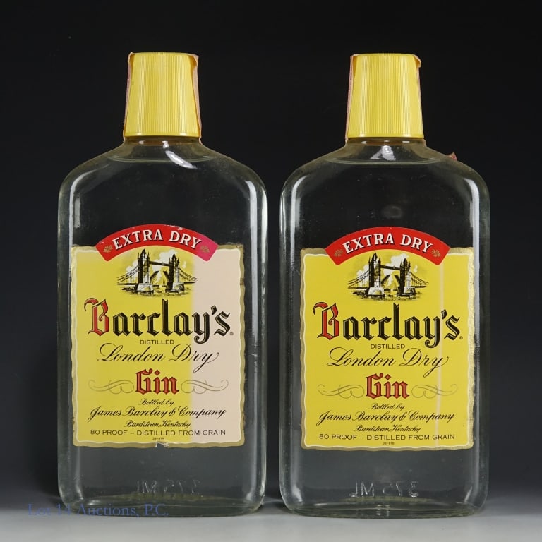 1980s Barclay's London Dry Gin (2 x 375 ml): Two (2) bottles of Barclay's London Dry Gin, 80 Proof, 375 ml, early 1980s tax strip.