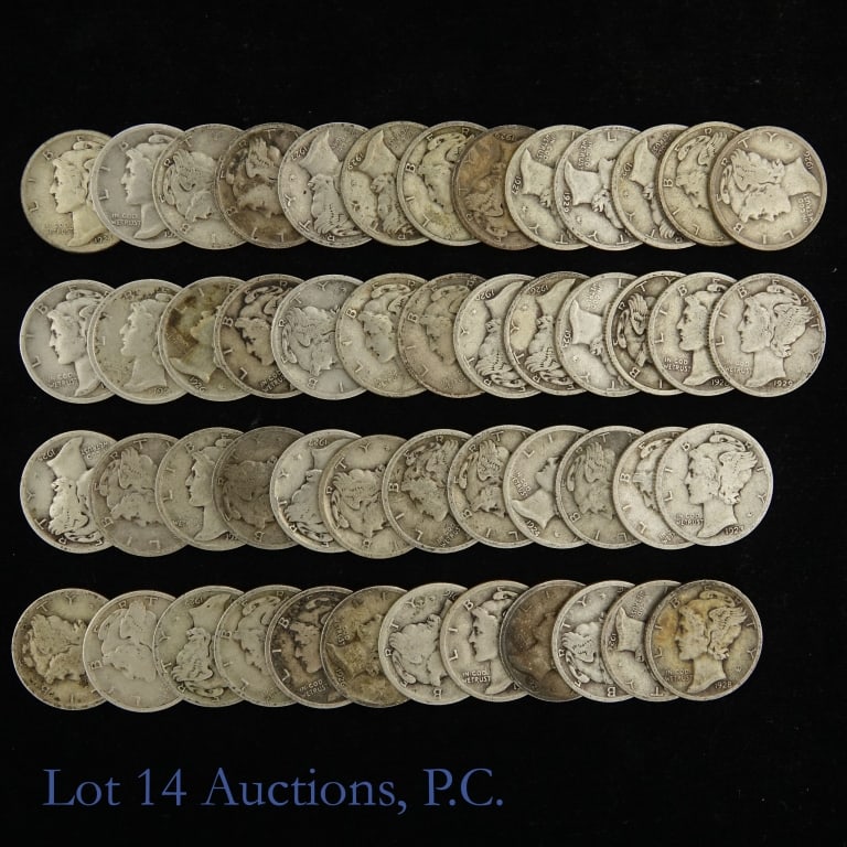 1916 - 1929 USA Silver Mercury Dimes (G - VF), 50