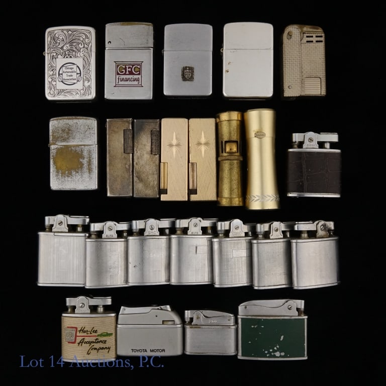 Vintage Lighters Ronson, Zippo, Supreme, More (25): Twenty five (25) various vintage lighters - Zippo, Ronson, Supreme, Nesor, Leo Miniter and more. See photos for details.