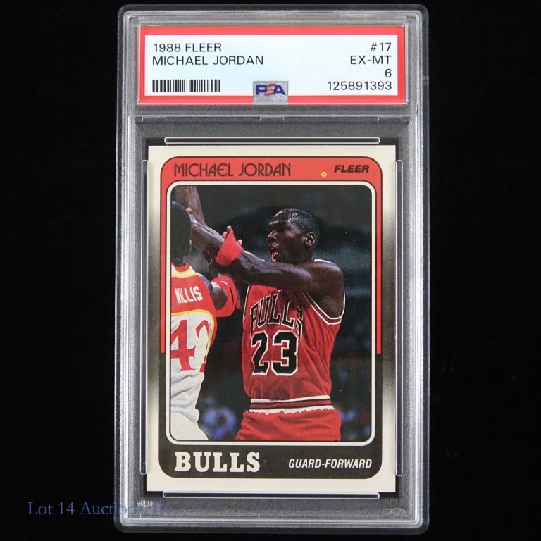 1988 Fleer #17 Michael Jordan (PSA 6 EX-MT): 1988 Fleer #17 Michael Jordan NBA Basketball Trading Card (PSA 6 EX-MT) (PSA Certification: 125891393)