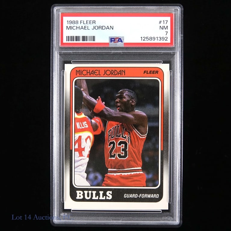 1988 Fleer #17 Michael Jordan (PSA 7 NM): 1988 Fleer #17 Michael Jordan NBA Basketball Trading Card (PSA 7 NM) (PSA Certification: 125891392)