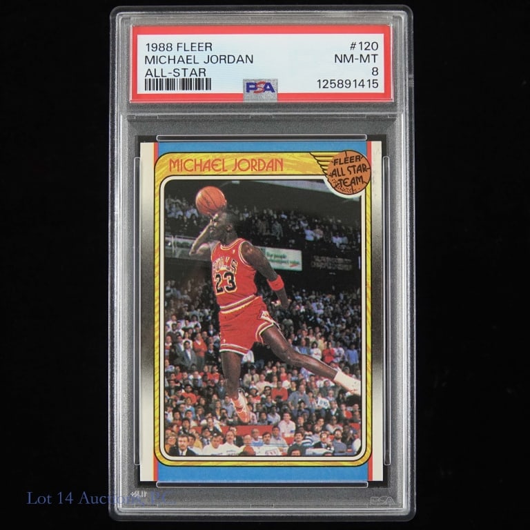 1988 Fleer #120 Michael Jordan (PSA 8 NM-MT): 1988 Fleer All-Star #120 Michael Jordan NBA Basketball Trading Card (PSA 8 NM-MT) (PSA Certification: 125891415)