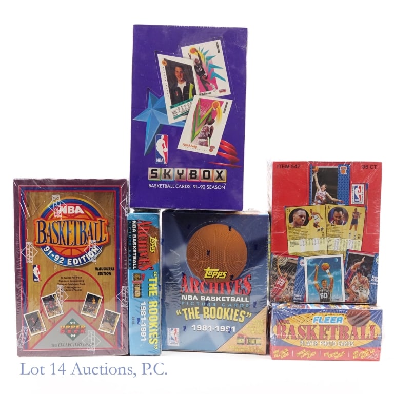 Early 1990s Basketball Cards (6 Sealed Boxes): 6 factory sealed boxes of basketball cards: Two (2) boxes1991 Fleer basketball cards (36 packs) ***** 1991-1992 Upper Deck basketball cards (inaugural edition) ***** 1991-1992 Skybox basketball cards 