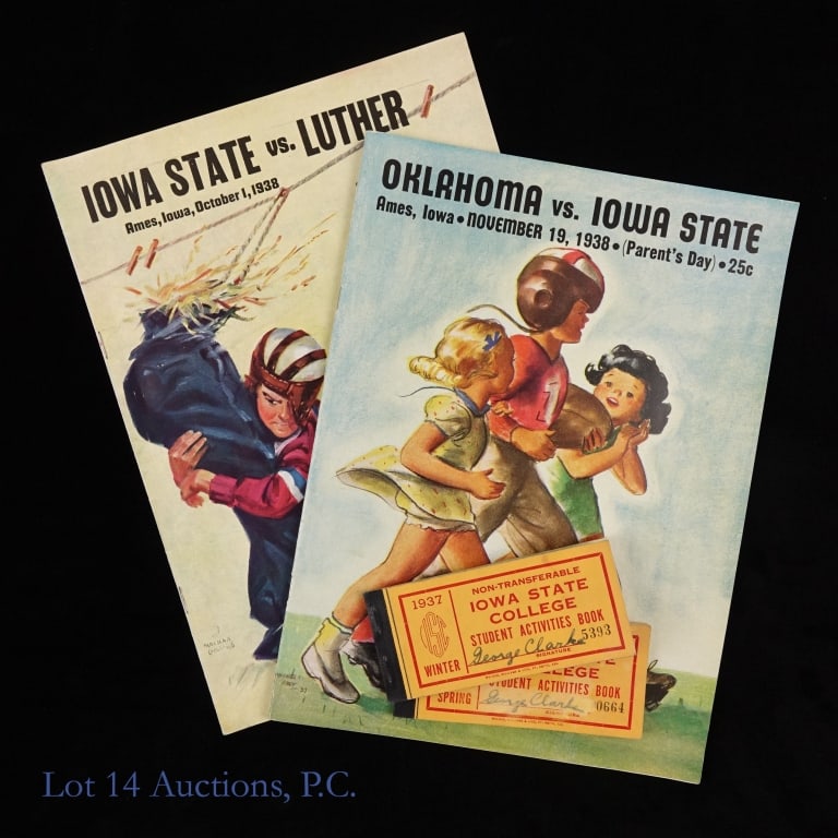 Vintage Football Programs Iowa, Oklahoma, Luther: Two (2) football programs - Iowa State Vs. Luther, Ames, Iowa, October 1, 1938 and Oklahoma Vs. Iowa State, Ames, Iowa, November 19, 1938 ****** Two (2) Iowa State Student Activities Books - Winter an