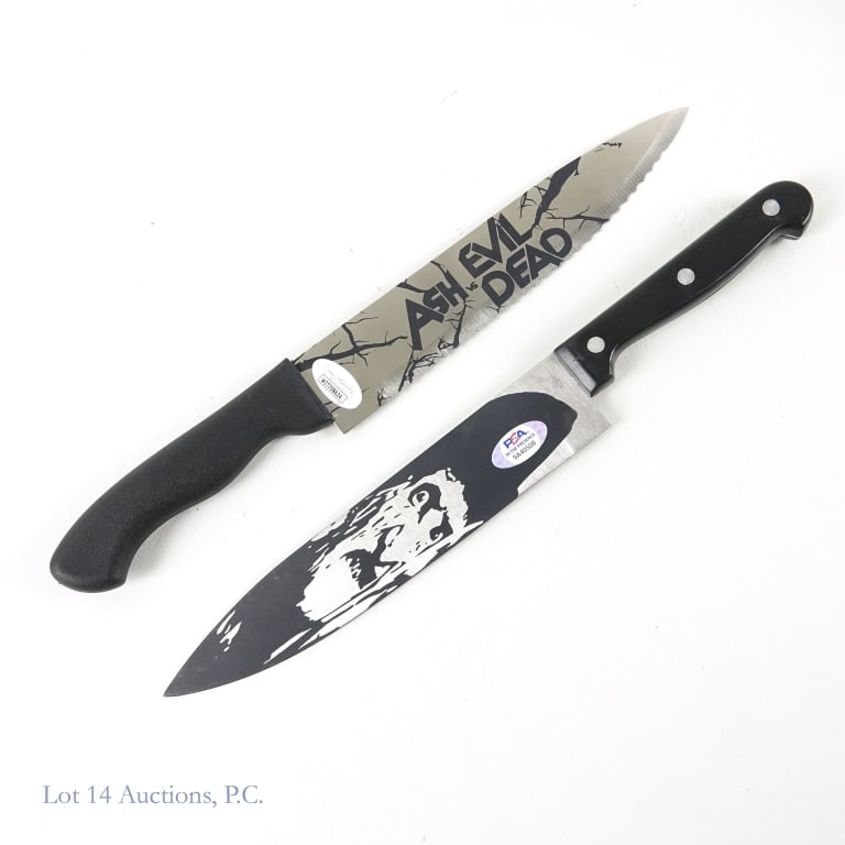 Signed Inscribed Horror Movie Steel Knives, JSA & PSA: Two 2 horror movie steel, signed, inscribed knives. Knife with Freddie Krueger face on both sides signed by Heather Langenkamp (Actress who played Nancy in "Nightmare on Elm Street") PSA "signed in th