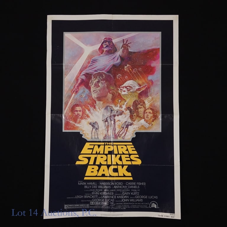 1981 The Empire Strikes Back One Sheet NSS Poster: Original 1981 one sheet NSS folded movie poster. Measures approximately 27" x 41". Few tears and wrinkles. Tape residue on the back. See photos for condition and details.