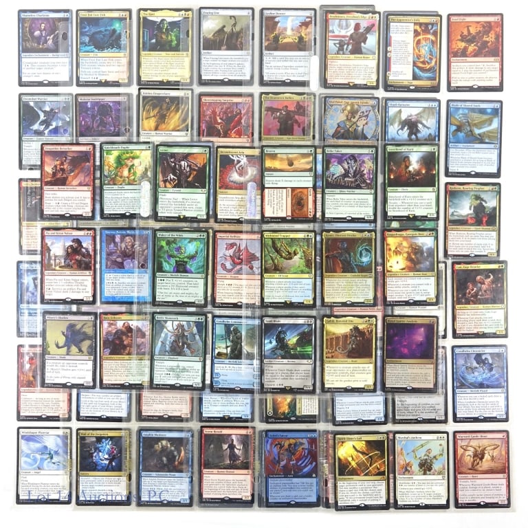 Magic The Gathering Cards, All Mythic & Rare (135): Magic The Gathering Cards, All Mythic and Rare (135 Cards Total). Features (15) pages of cards that are exclusively Mythic (orange-red / bronze) & Rare (gold). Also features some Legendary Creatures.