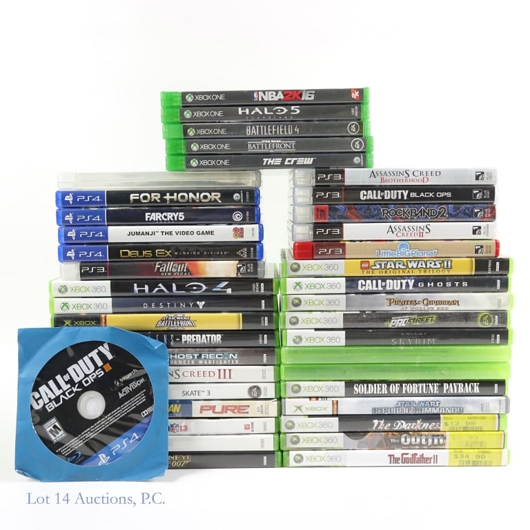 XBox And PlayStation Games Lot (45): Six (6) PlayStation PS3 games with original cases ****** Six (6) PlayStation PS4 games, 4 with original cases, 2 without ****** Five (5) XBox One games with original cases ****** One (1) XBox game wit