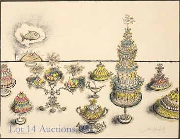 Rare Ronald Searle Cat Print, Signed & #ed